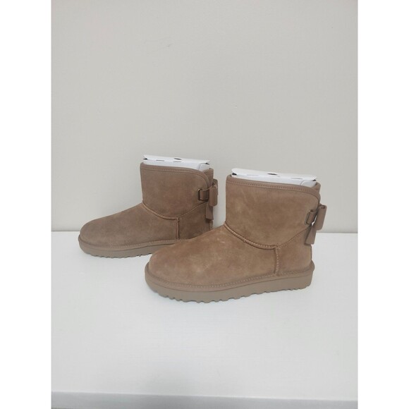 New UGG Mini Bailey Mixed Bow Women UGG Ultra Mini Bailey Leather Bow Chestnut Boots Women 8 NWT